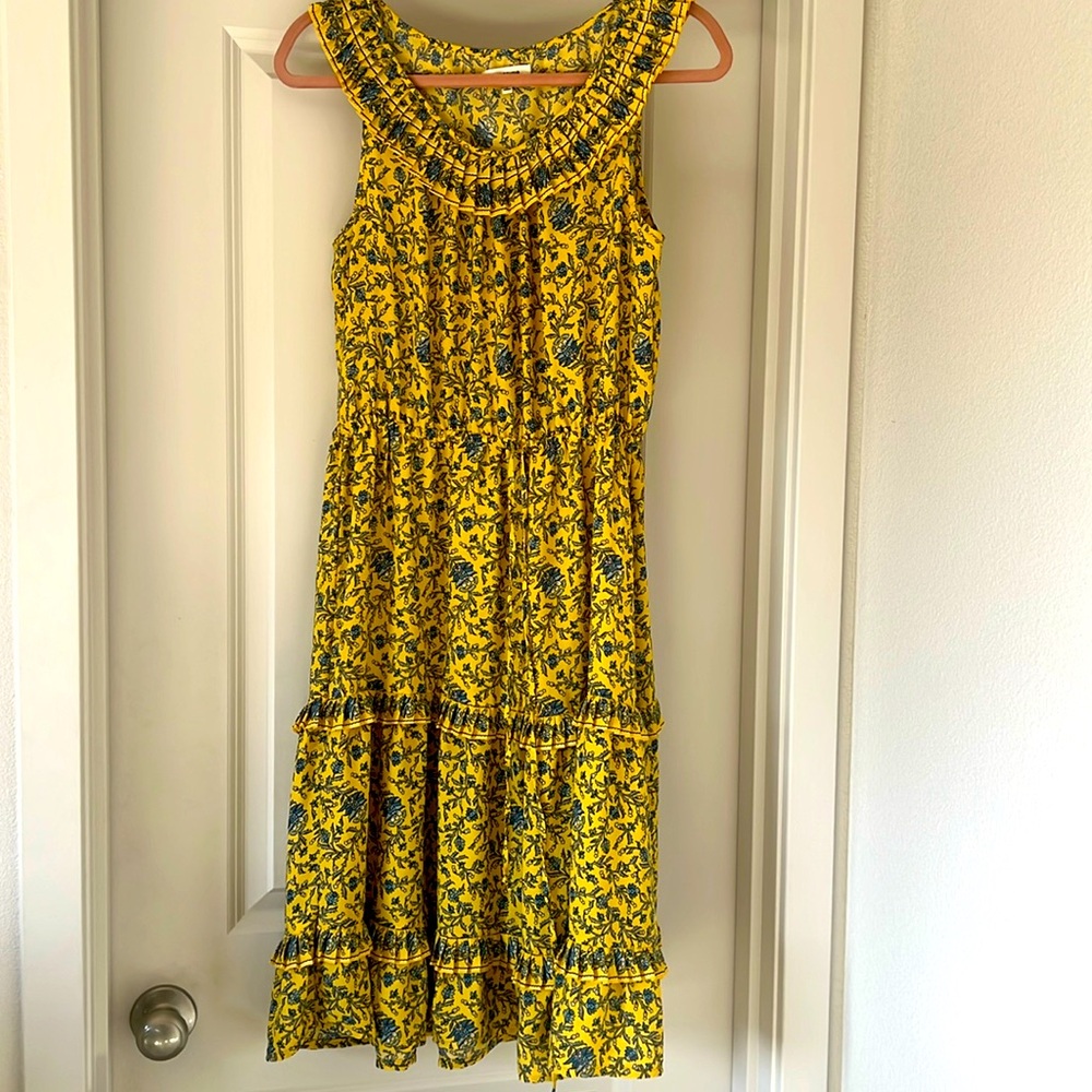 Max Studio Yellow Botanical Ruffle Dress